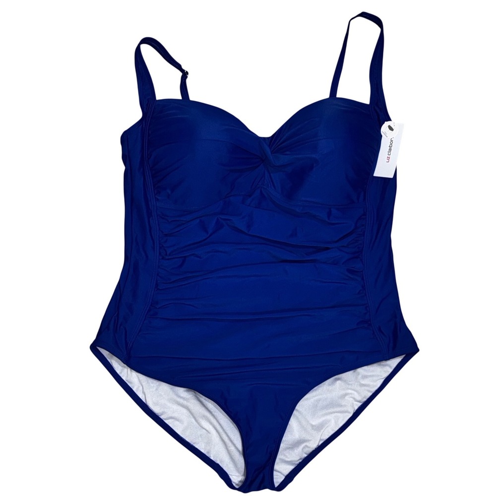 Liz Claiborne One Piece Swimsuit Sz 24W Blue NEW Ruched Tummy Control Sweetheart